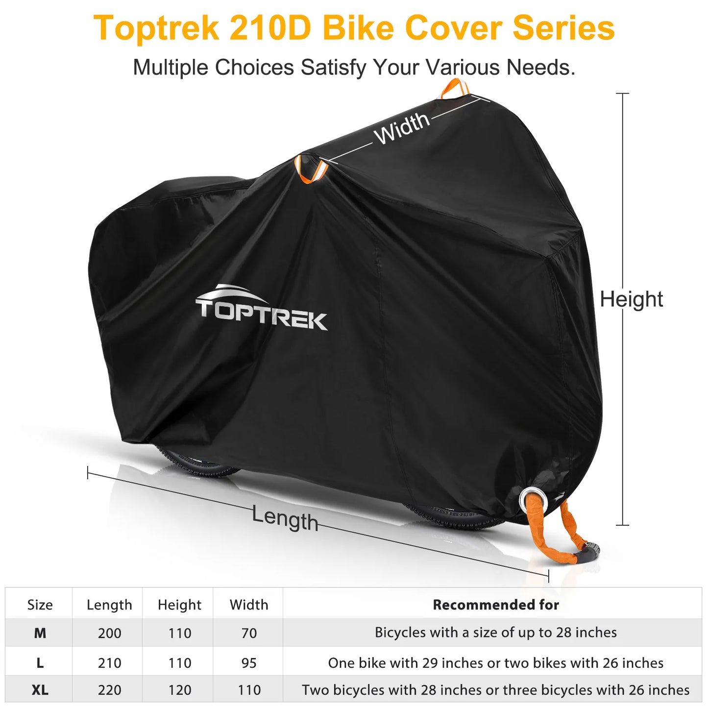 Toptrek Bike Cover 210T High Quality Bicycle Protector Multipurpose Rain Snow Dust Waterproof
