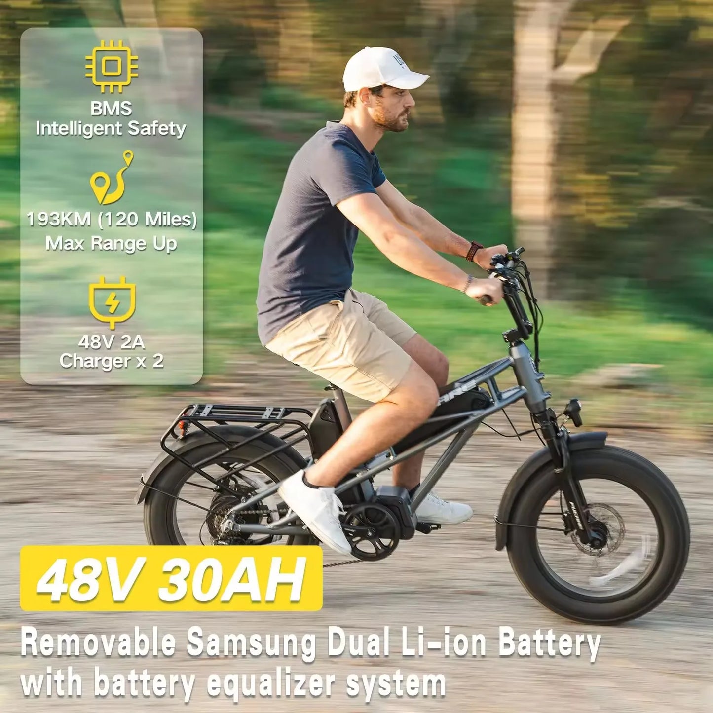 2024 New with 750W 1000W Motor Two Battery 48V 20" Electric Bike for Adults Electric Mountain Bike Electric Fat Tire Bicycles