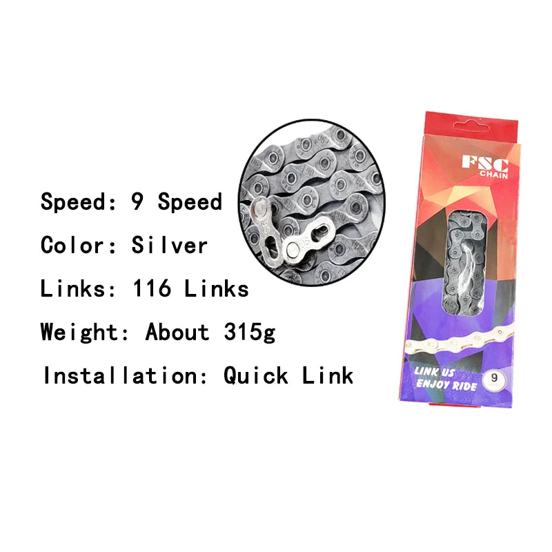 FSC 6/7/8/9/10/11/12 Speed Velocidade Bicycle Chain 116/126 Links Ultralight MTB Mountain Road Bike 6S 7S 8S 9S 10S 11S 12S
