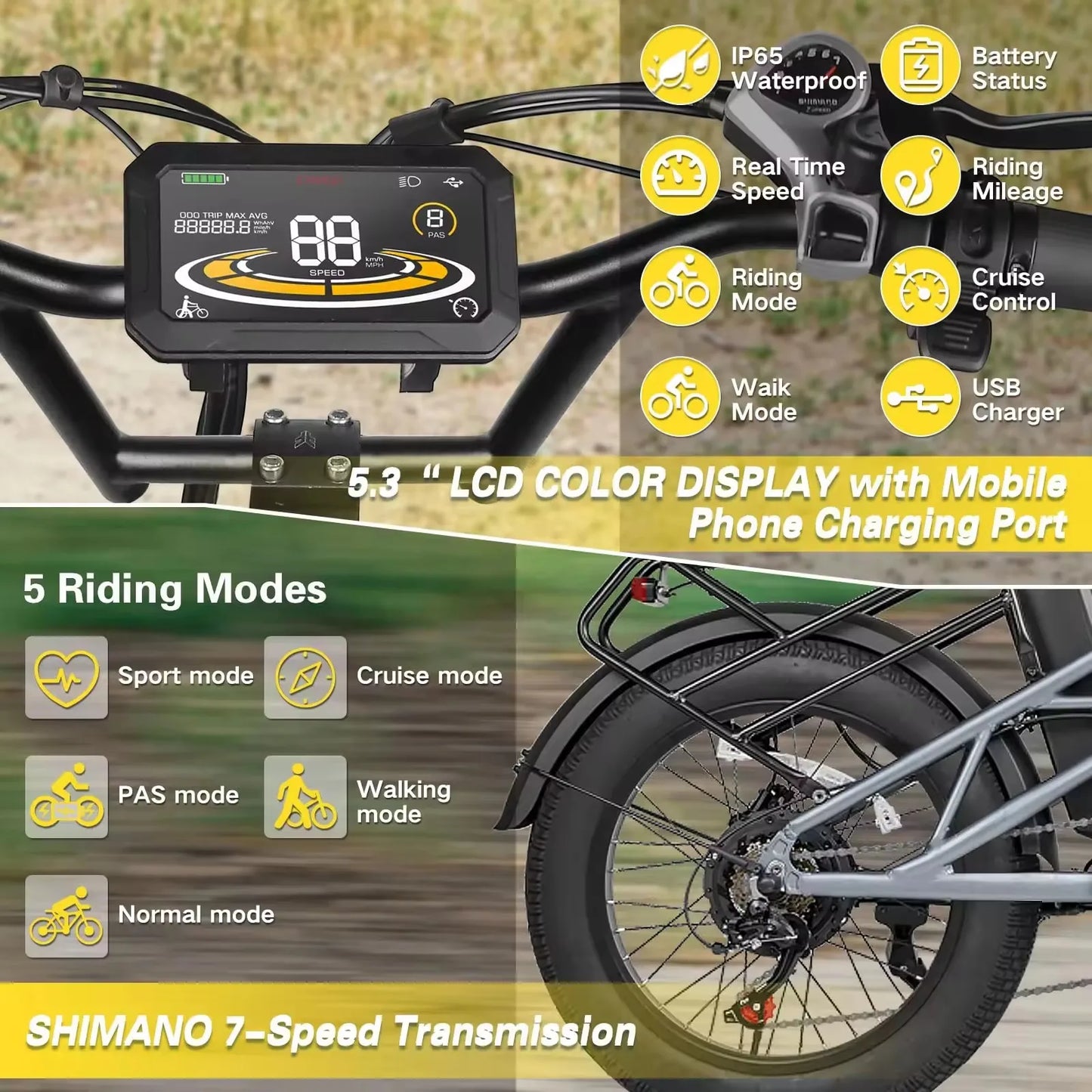 2024 New with 750W 1000W Motor  Two Battery 48V 20" Electric Bike for Adults Electric Mountain Bike Electric Fat Tire Bicycles